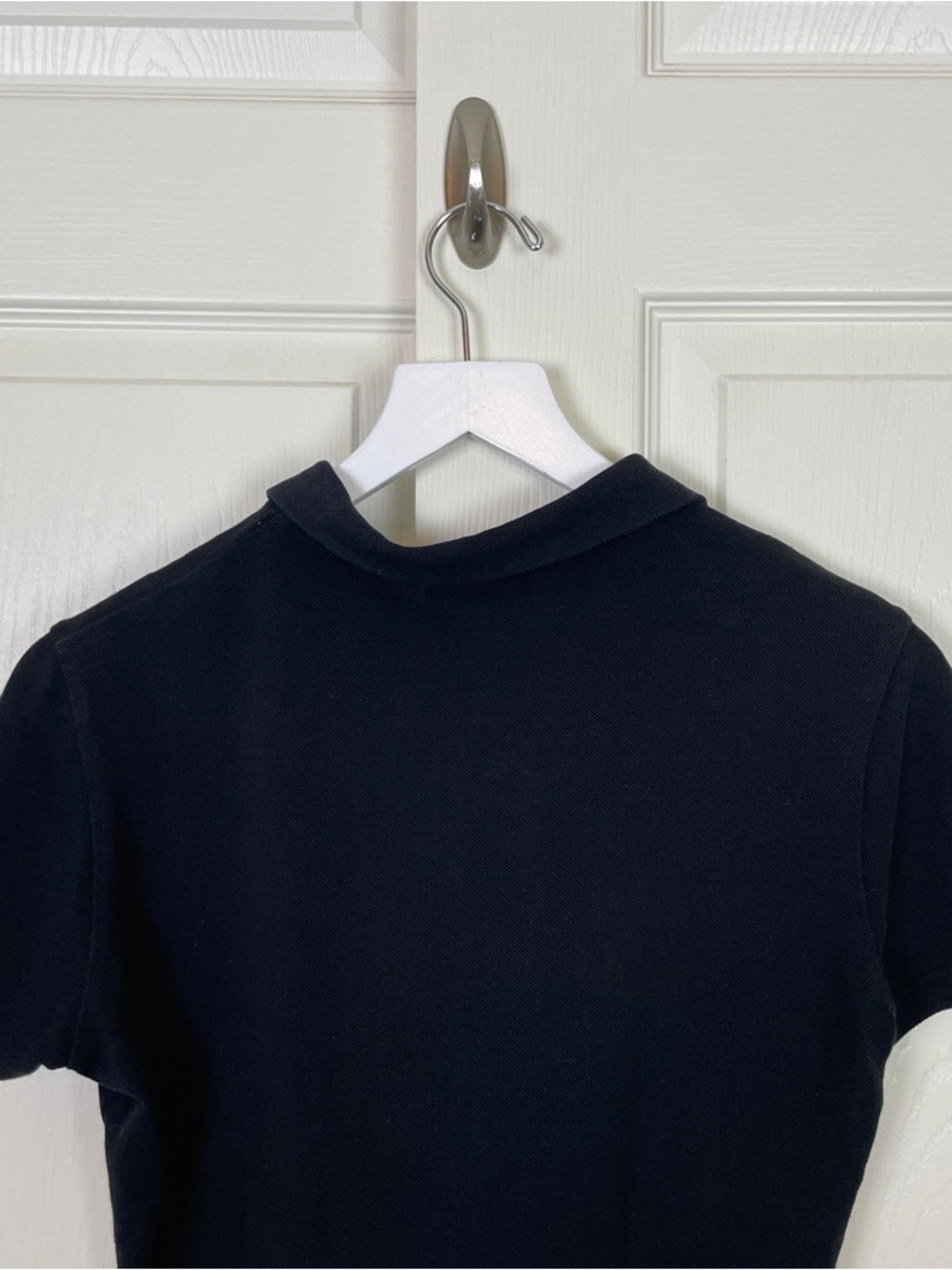 Burberry London Black Pique Knit Cropped Polo Shirt Plaid Trim Sz M - Picture 5 of 10